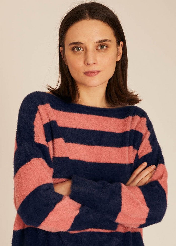 STRIPED NAVY AND PINK SWEATER