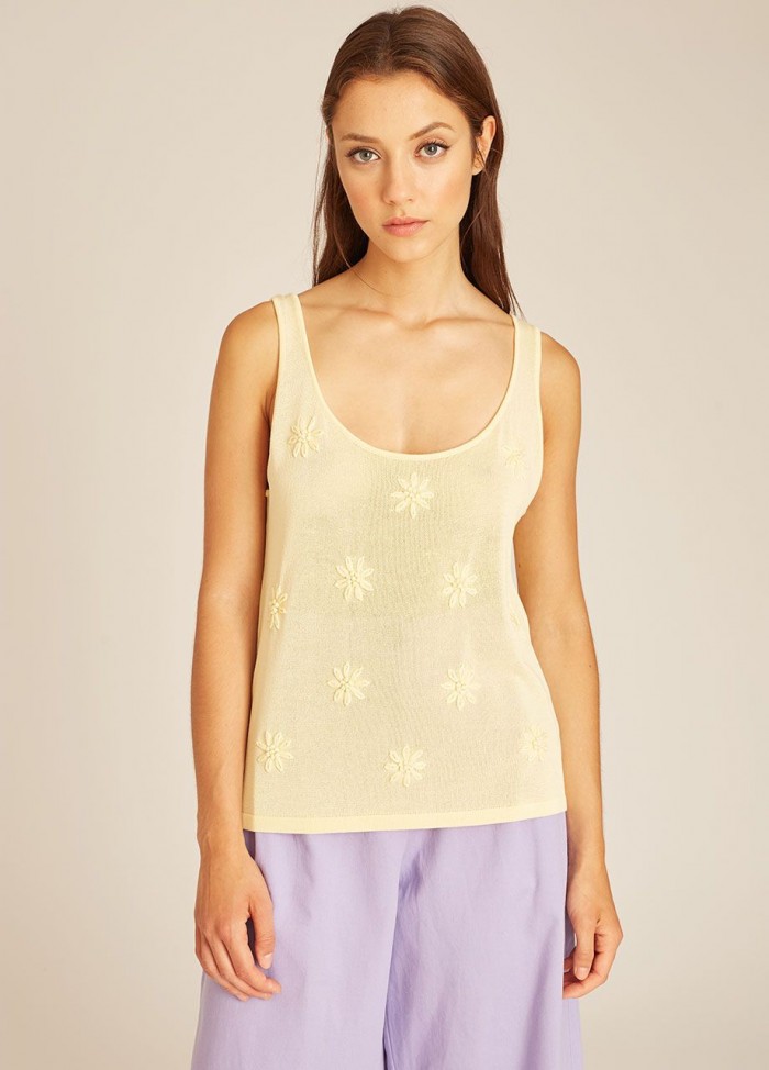 FLOWERS TRICOT TOP YELLOW