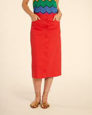 FALDA BOTONES MIDI ROJO