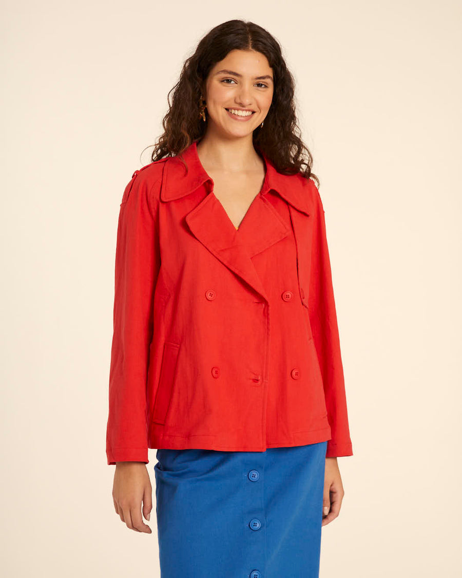 TRENCH CORTO CANVAS ROJO