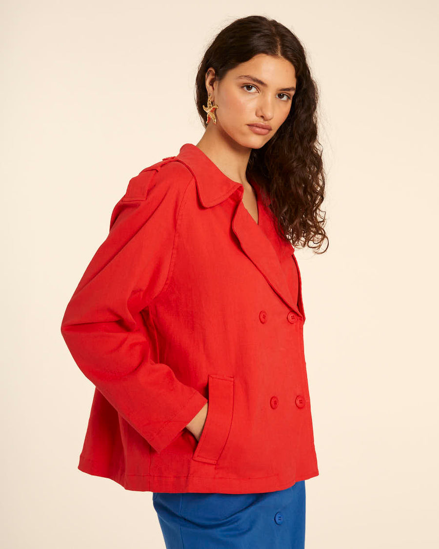 TRENCH CORTO CANVAS ROJO