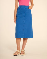 FALDA BOTONES MIDI AZUL