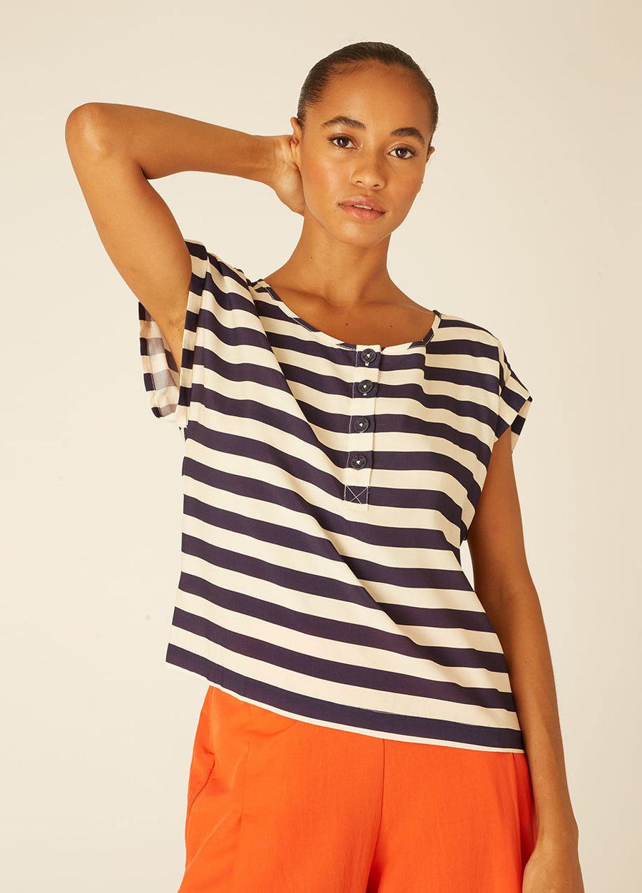 BLUSA A RIGHE BLU MARINO