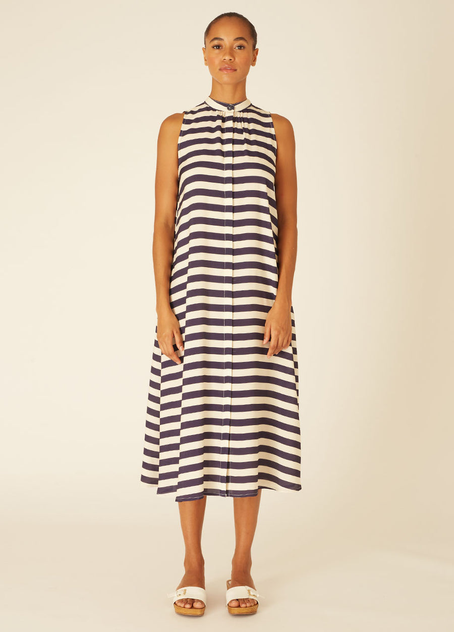 NAVY STRIPES LONG DRESS