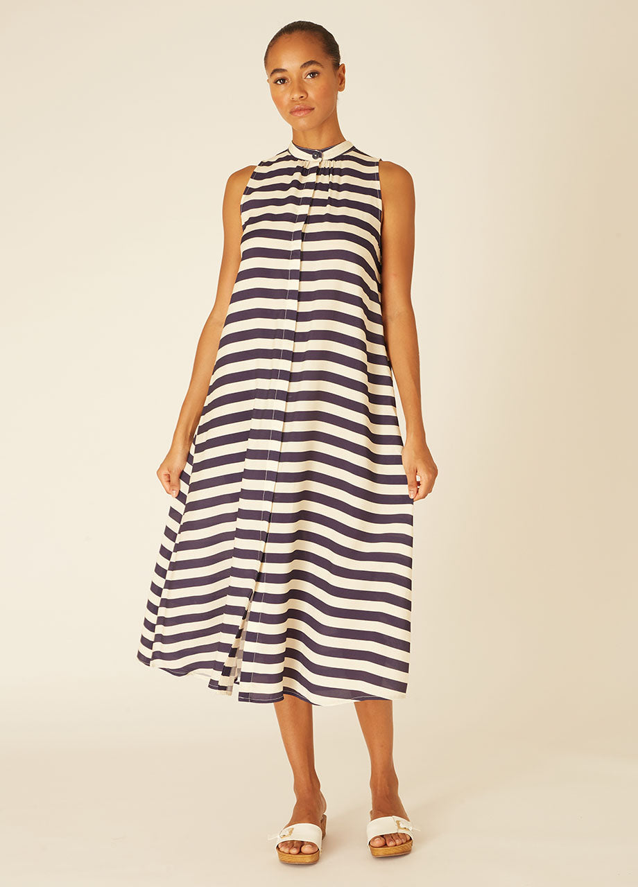 NAVY STRIPES LONG DRESS