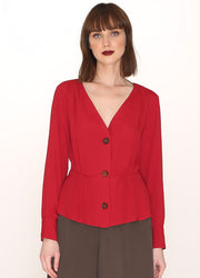 V-NECK VISCOSE SHIRT RED