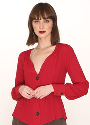 V-NECK VISCOSE SHIRT RED