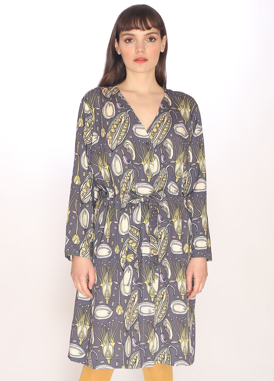 110133_SEEDS PRINT V-NECK DRESS