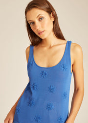 TOP IN TRICOT A FIORI BLU REALE