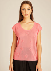 MAGLIA A FIORI IN TRICOT FUCSIA