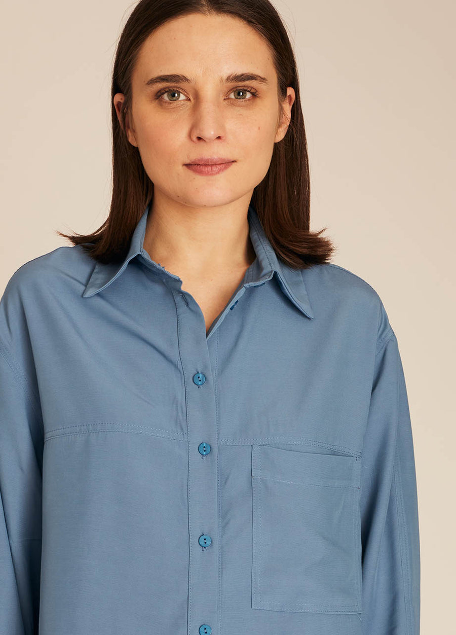 POCKETS SILKY SHIRT BLUE