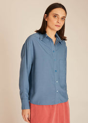 CAMICIA SETA CON TASCHE BLU