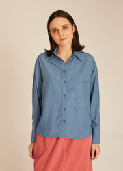 CAMICIA SETA CON TASCHE BLU