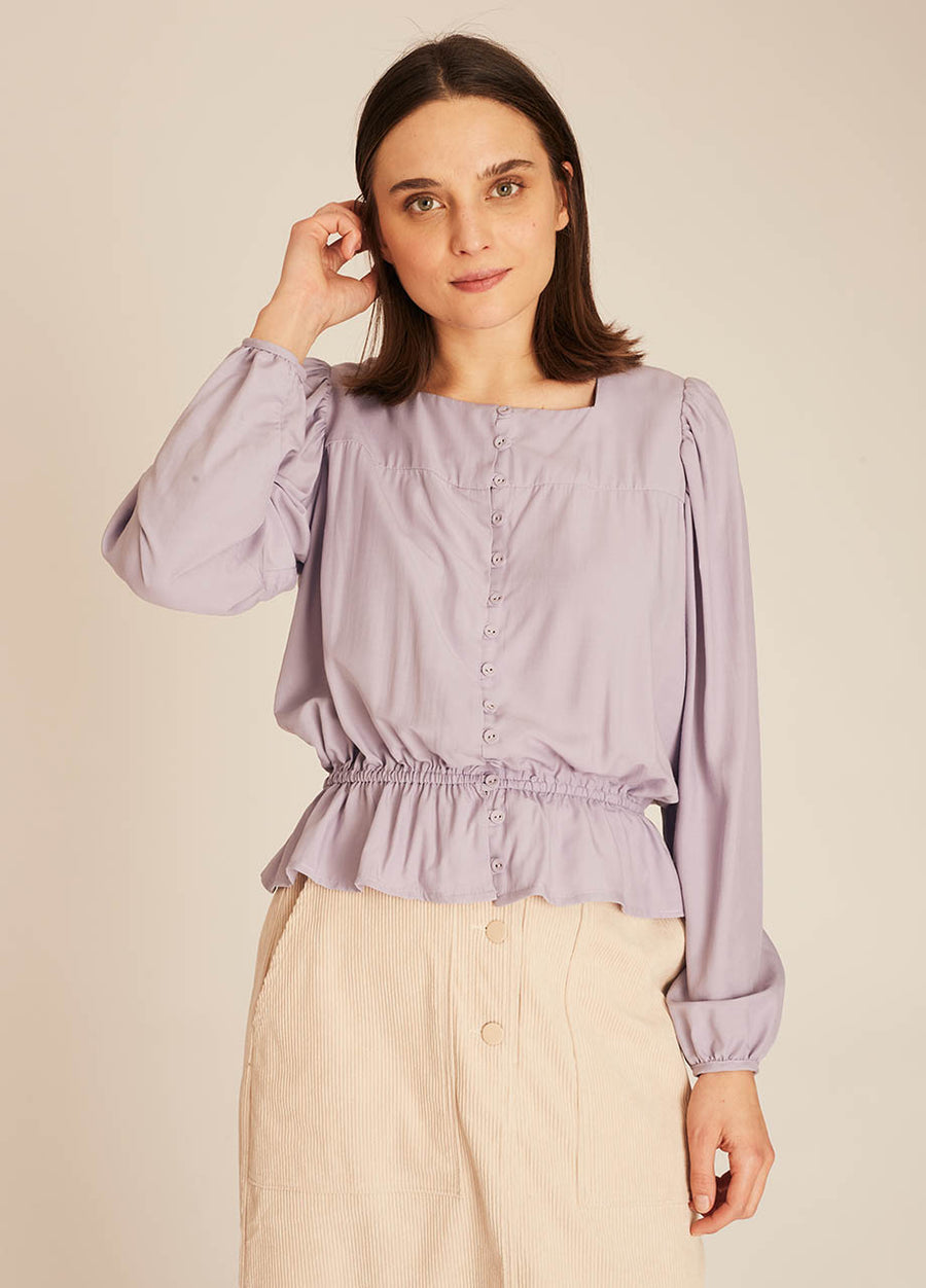 FRILL SILKY SHIRT LILAC