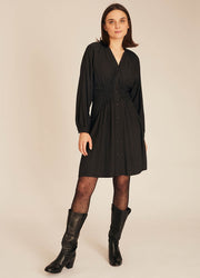 PUCKER SILKY DRESS BLACK