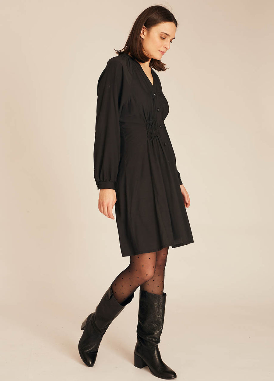 PUCKER SILKY DRESS BLACK