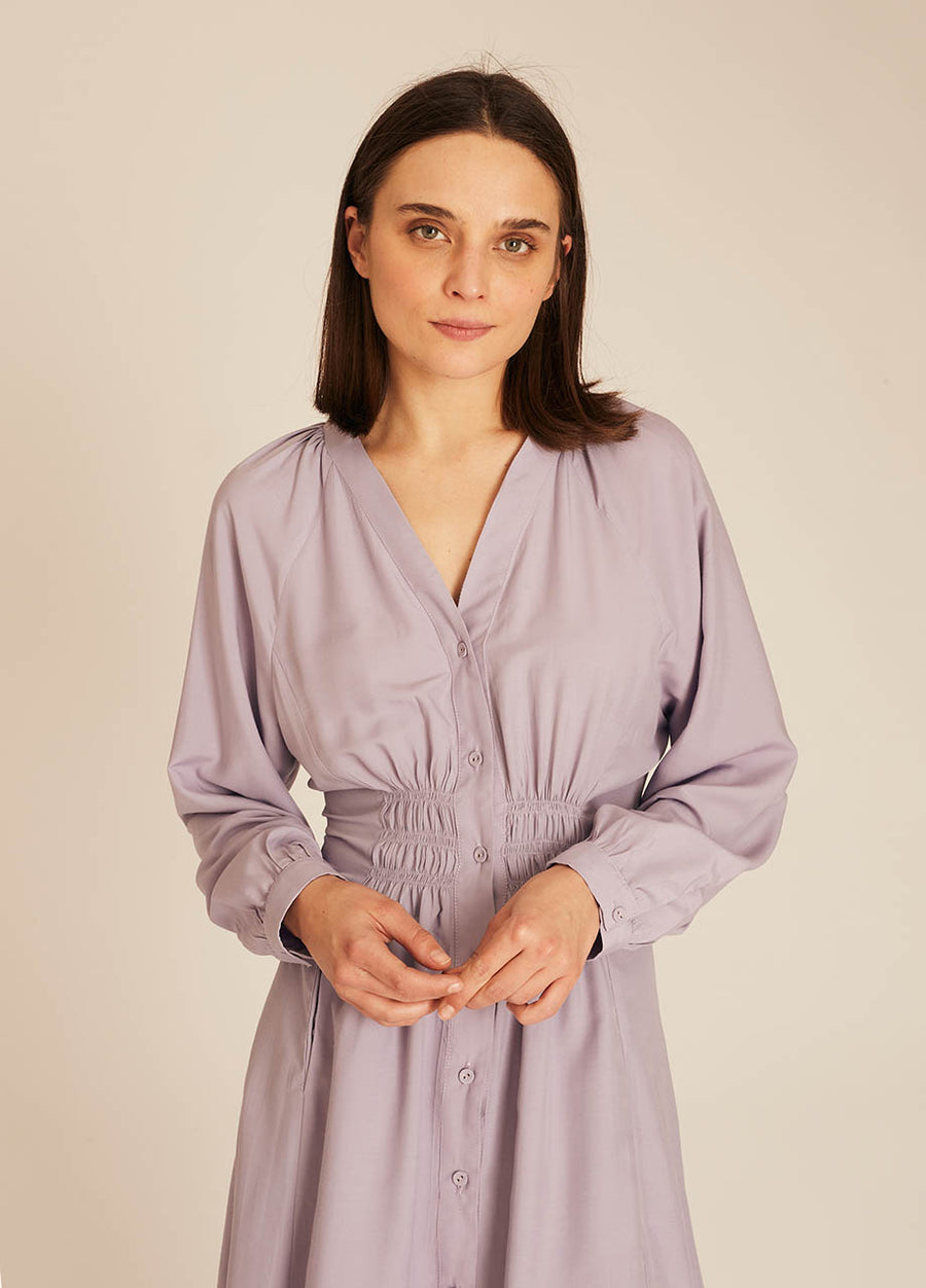 PUCKER SILKY DRESS LILAC