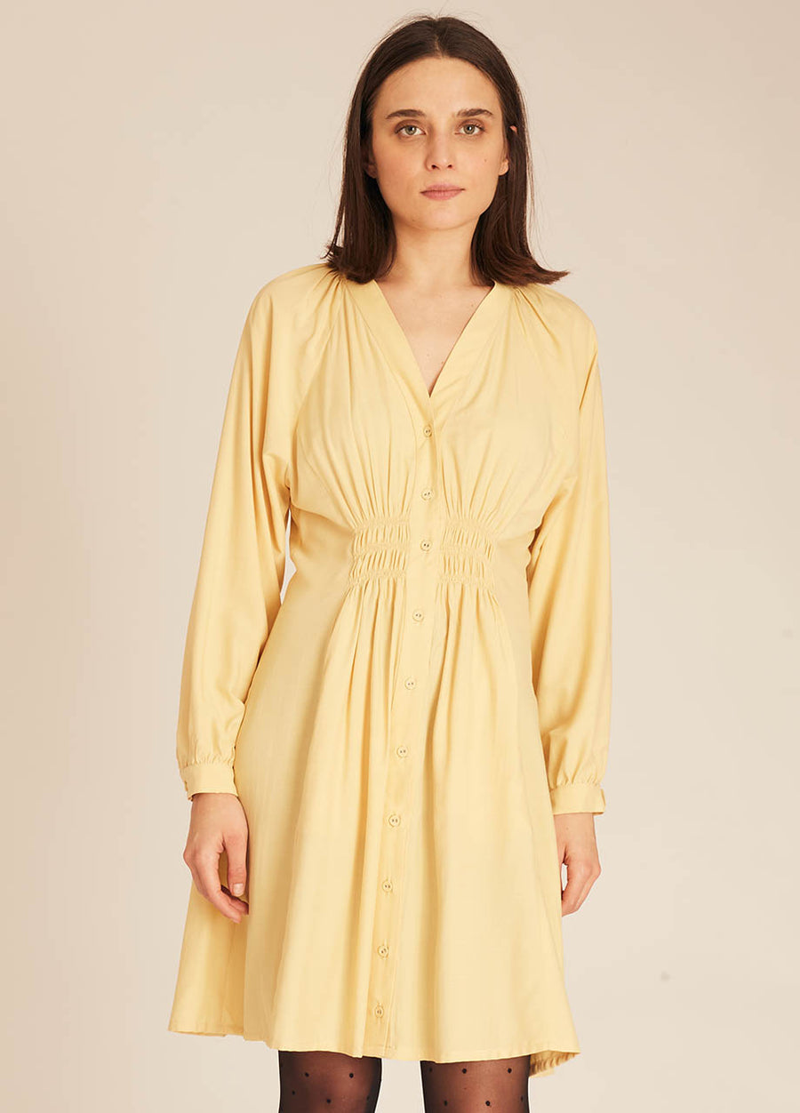 PUCKER SILKY DRESS YELLOW