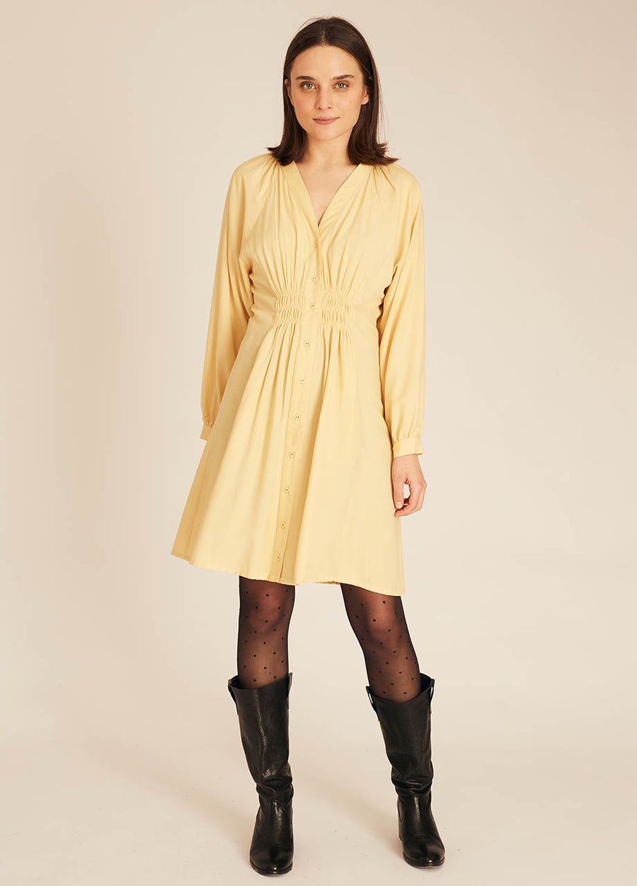 PUCKER SILKY DRESS YELLOW