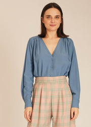 VNECK SILKY SHIRT BLUE