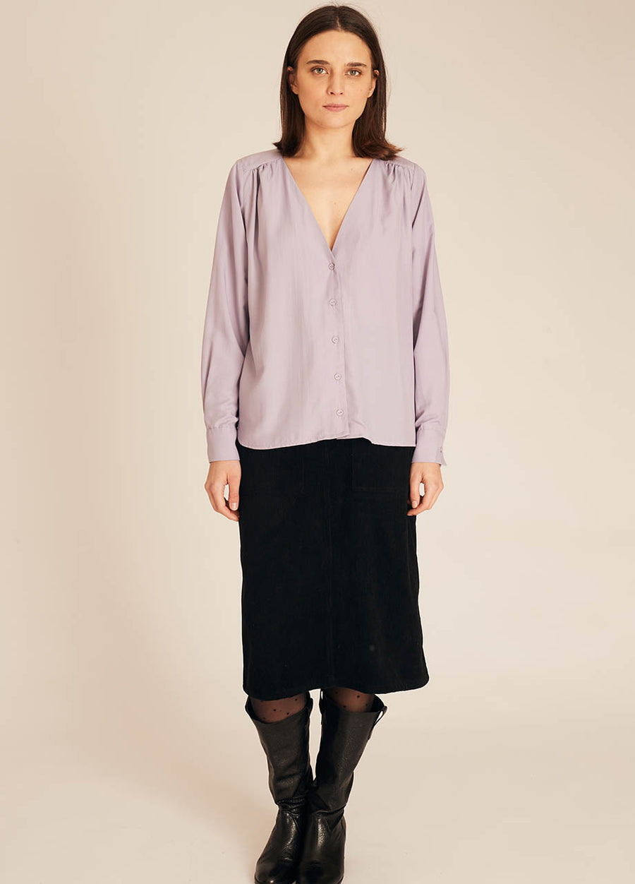 VNECK SILKY SHIRT LILAC