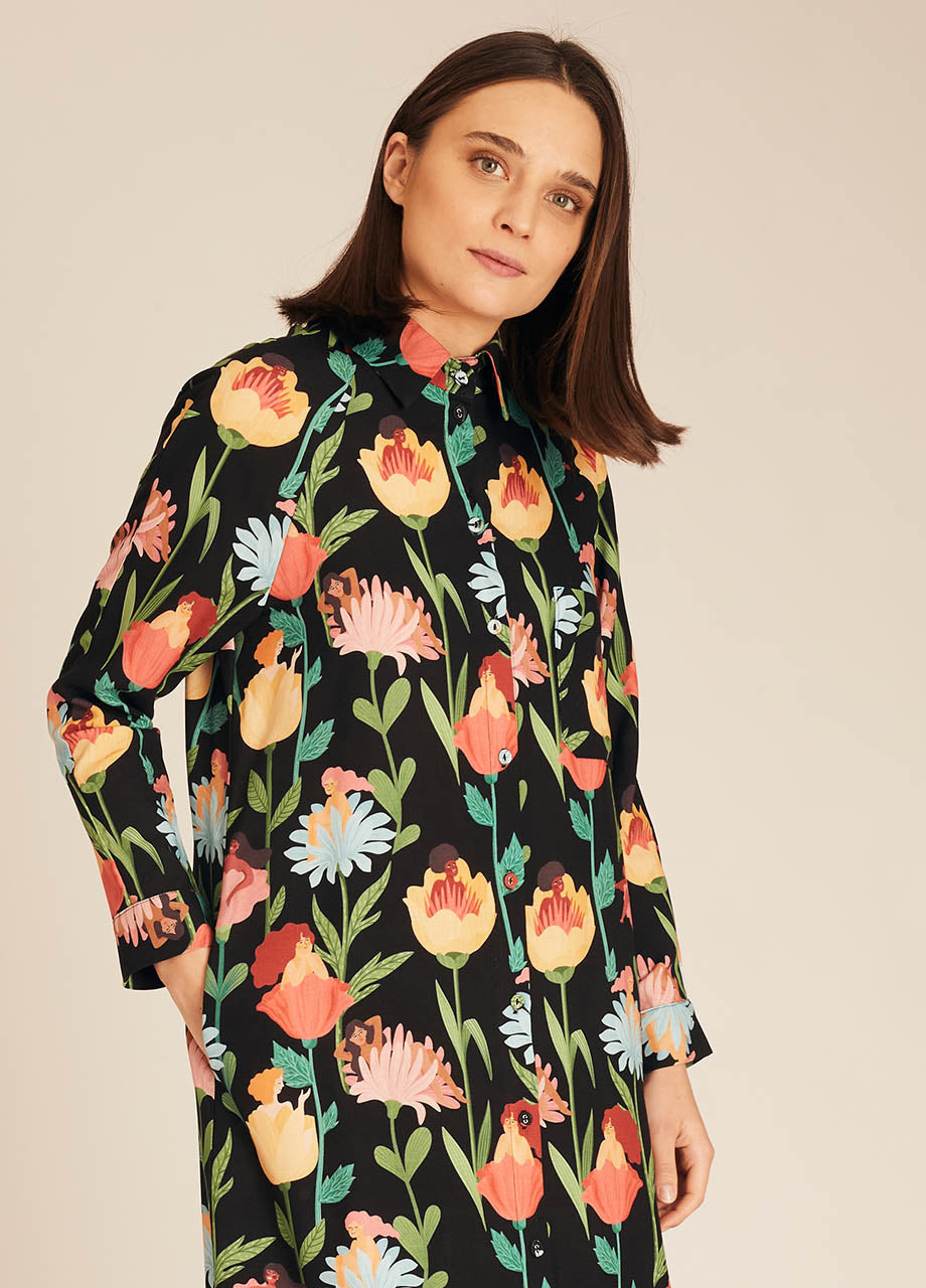 WOMEN IN FLOWERS MIDI DRESS