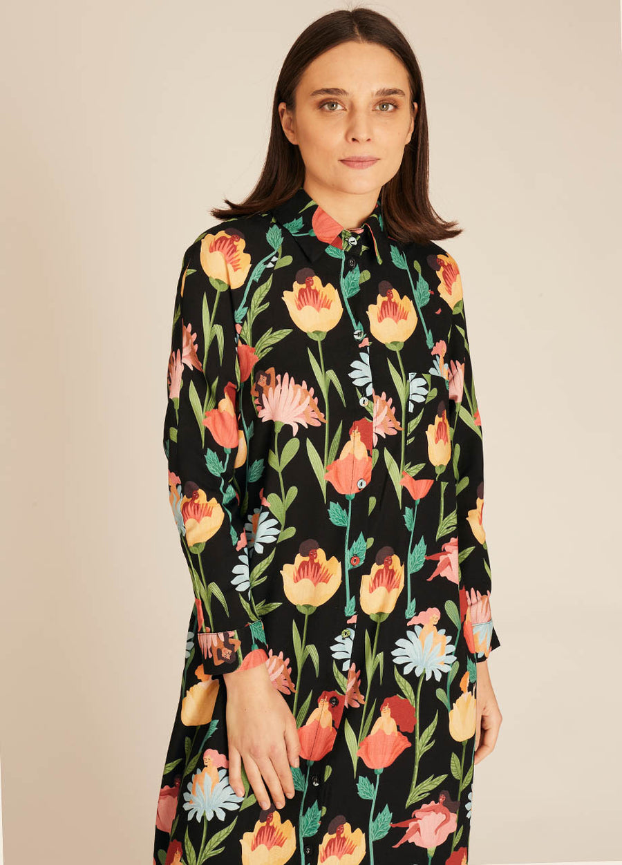 WOMEN IN FLOWERS MIDI DRESS