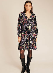 FACES PRINT WIDE DRESS