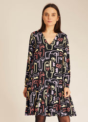 FACES PRINT WIDE DRESS