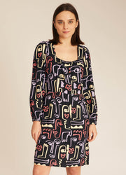 FACES PRINT BUTTONED DRESS