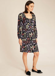 FACES PRINT BUTTONED DRESS