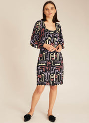 FACES PRINT BUTTONED DRESS