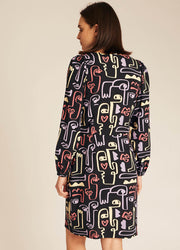 FACES PRINT BUTTONED DRESS