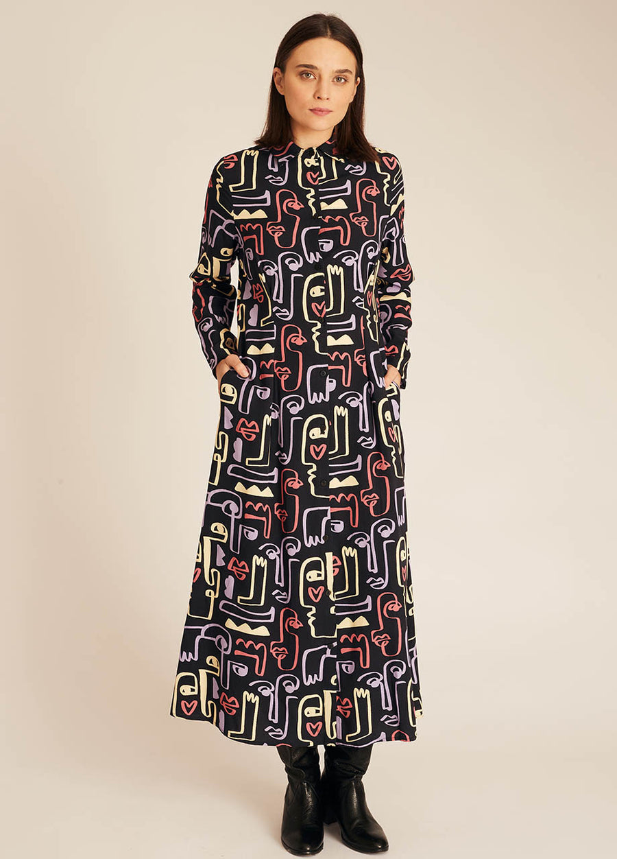 FACE PRINT MIDI DRESS