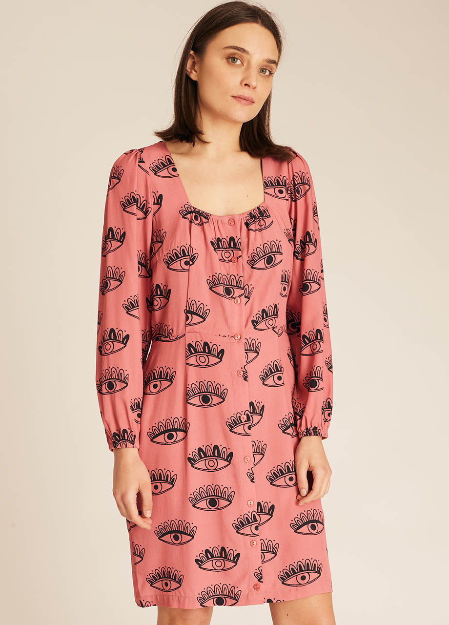 EYES PRINT BUTTONED DRESS