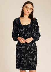 FACES EMBROIDERY BUTTONED DRESS