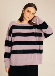 STRIPED BLACK AND LILAC SWEATER