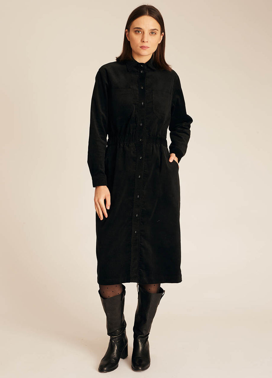 THIN CORDUROY DRESS BLACK