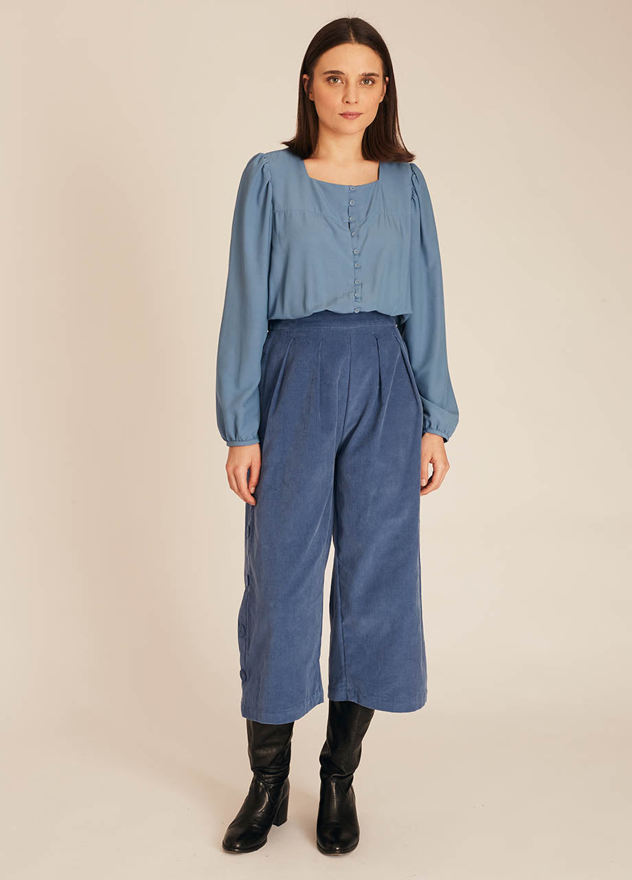 CULOTTE SOTTILE IN VELLUTO A COSTE BLU