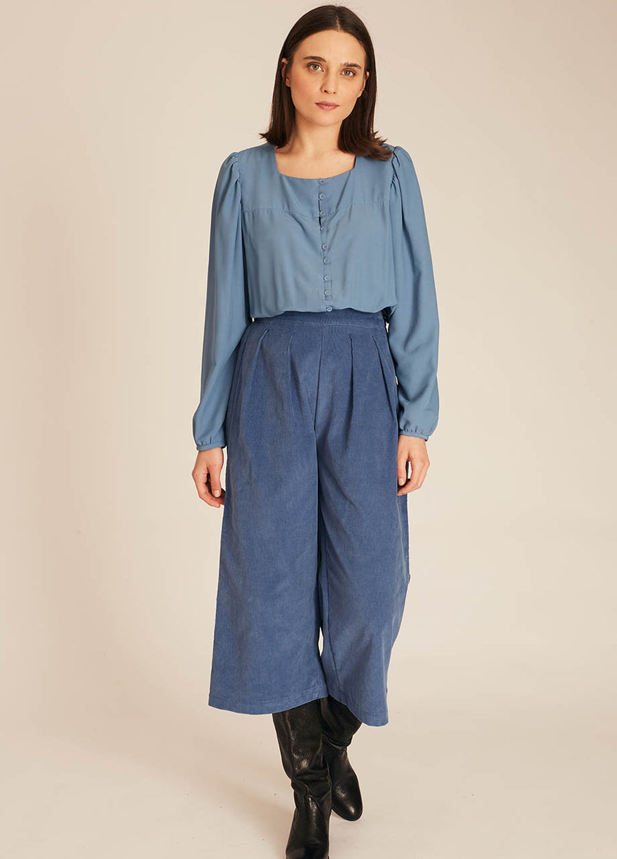 CULOTTE SOTTILE IN VELLUTO A COSTE BLU