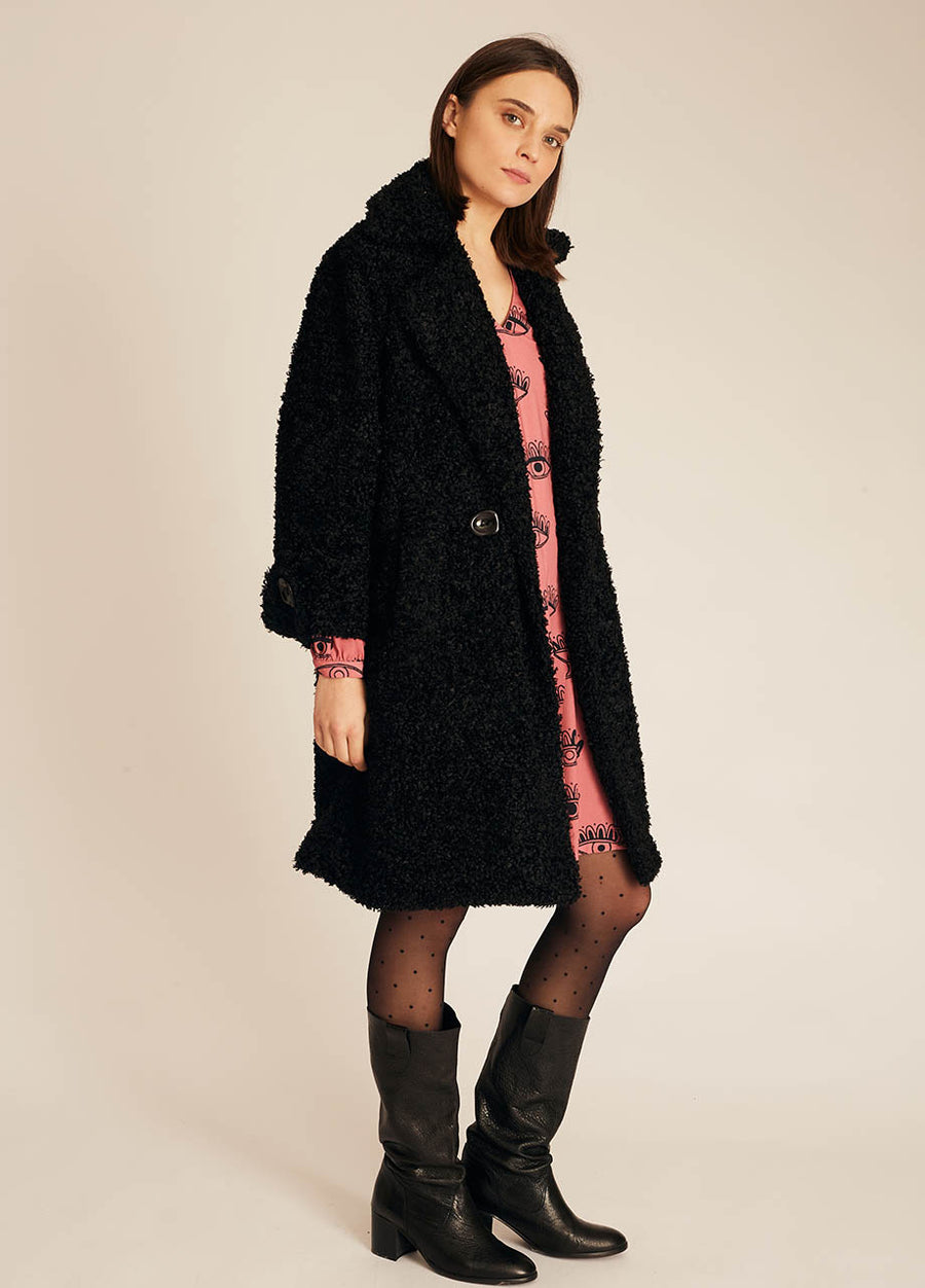 VEGAN SHEEPSKIN COAT BLACK