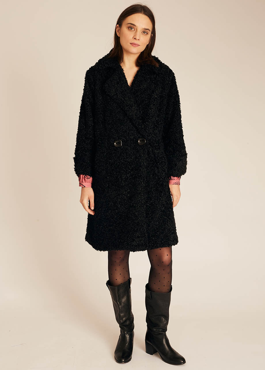 VEGAN SHEEPSKIN COAT BLACK