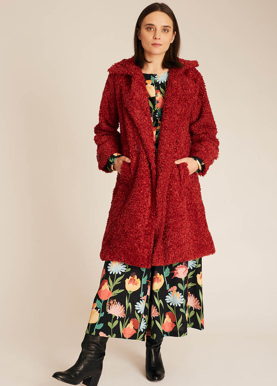 VEGAN SHEEPSKIN COAT RED