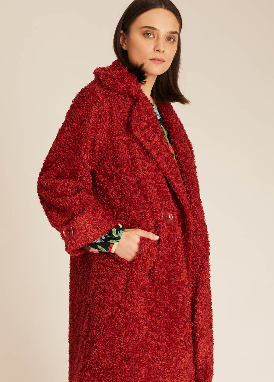 VEGAN SHEEPSKIN COAT RED