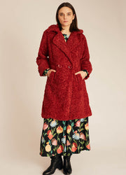 VEGAN SHEEPSKIN COAT RED