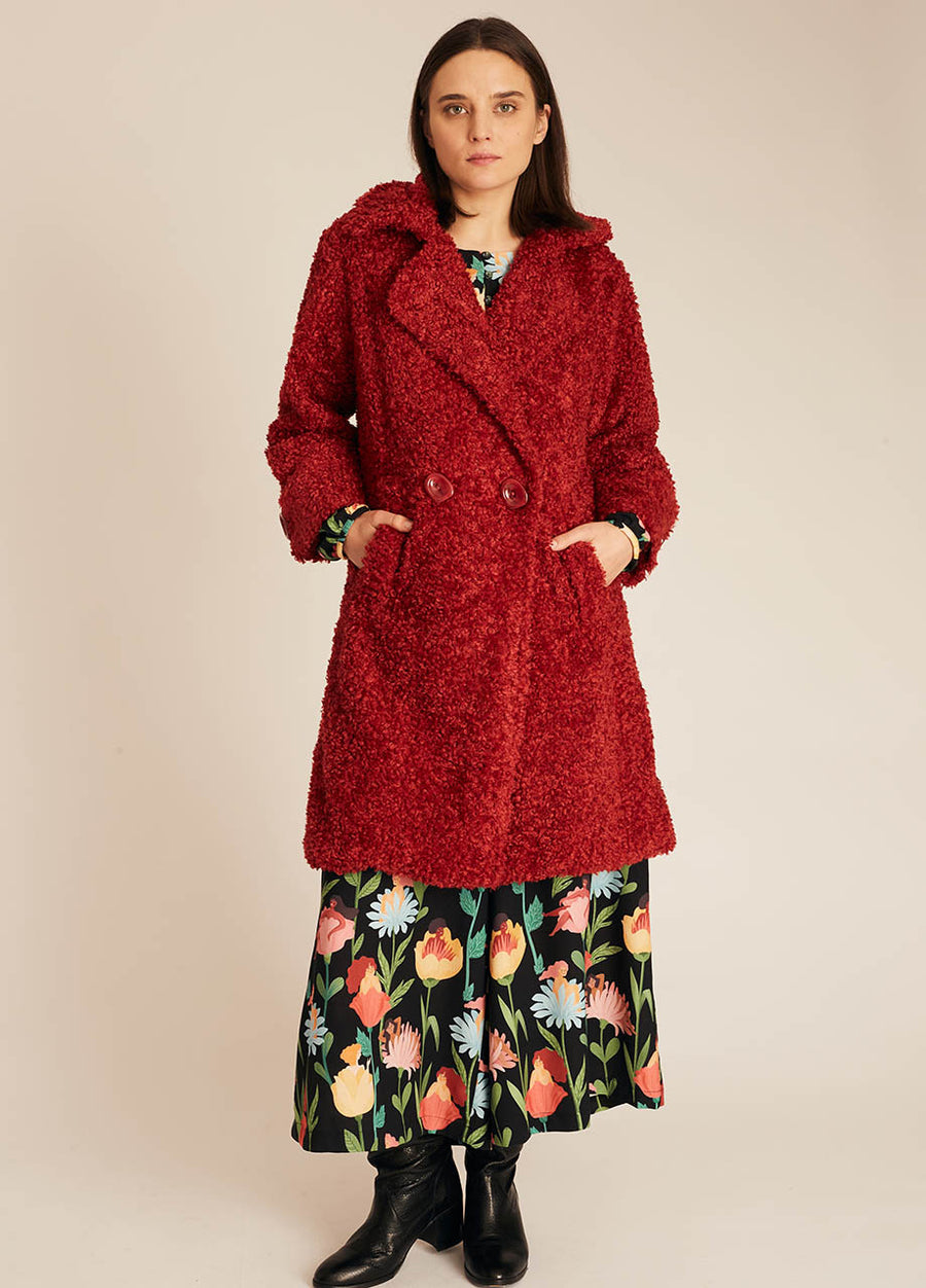 VEGAN SHEEPSKIN COAT RED