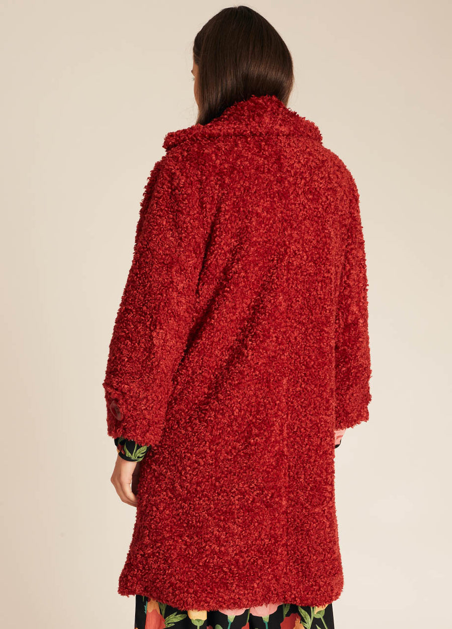 VEGAN SHEEPSKIN COAT RED