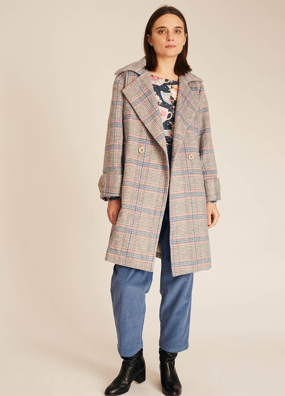 WINTER SQUARES COAT BLUE