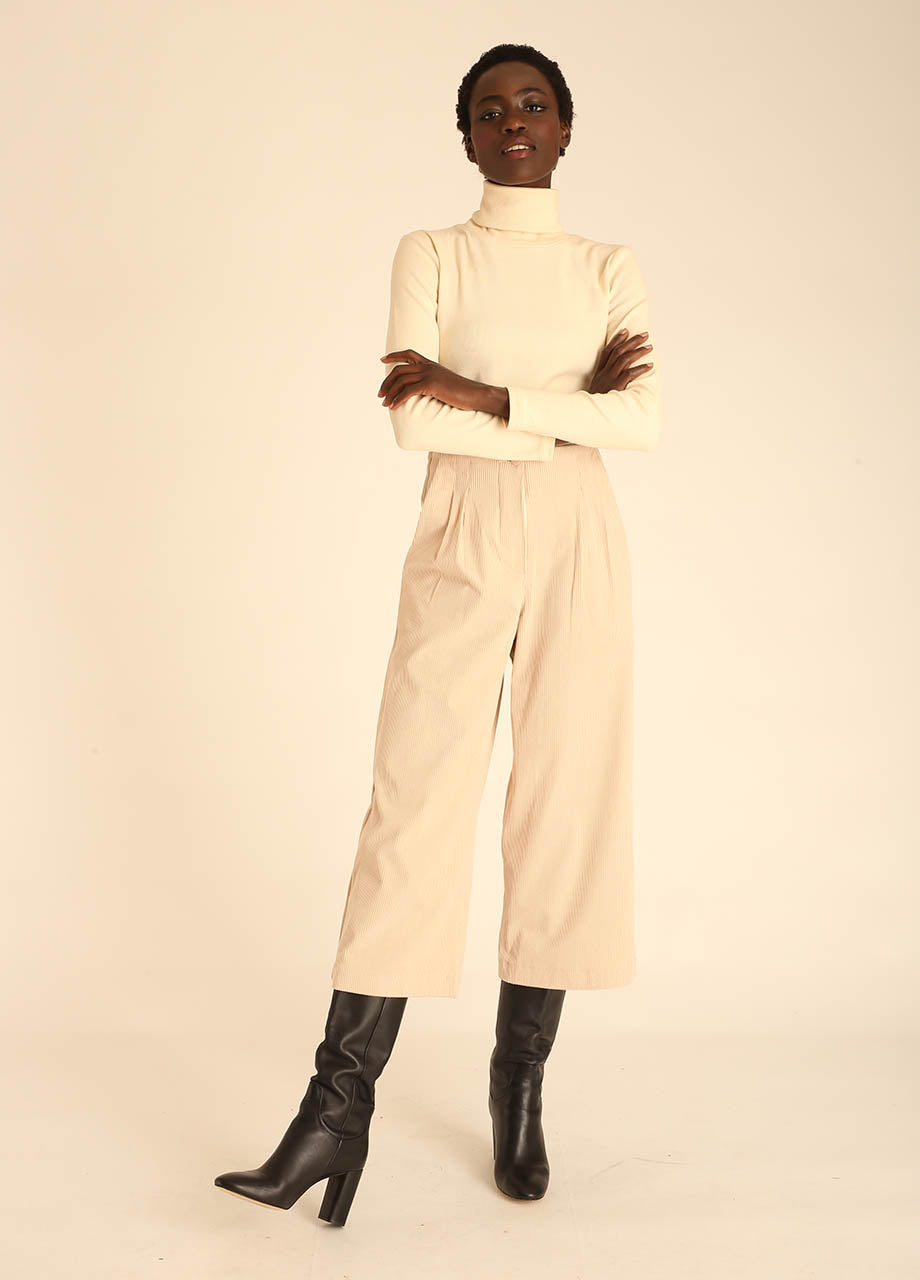 CORDUROY PLEATS CULOTTE BEIGE