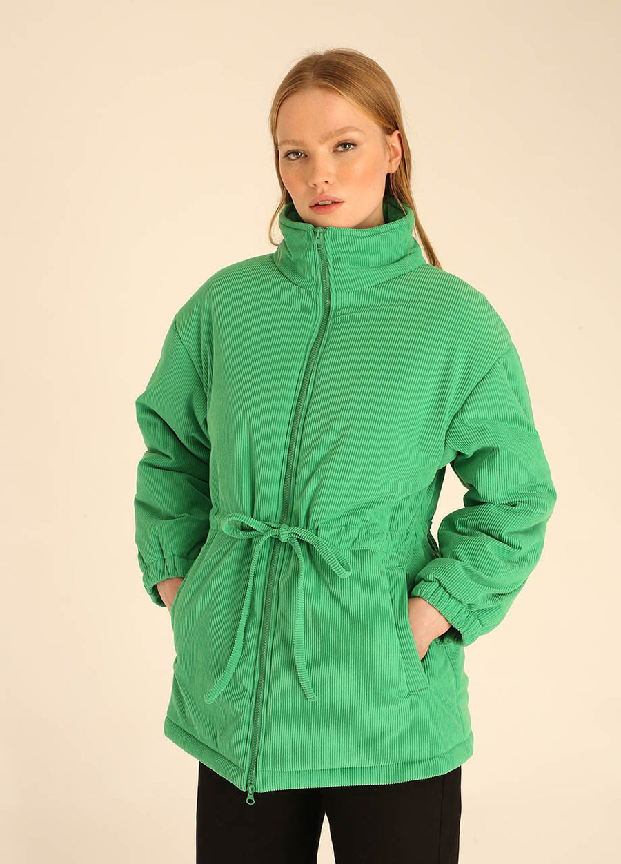 CORDUROY ZIPPED COAT GREEN